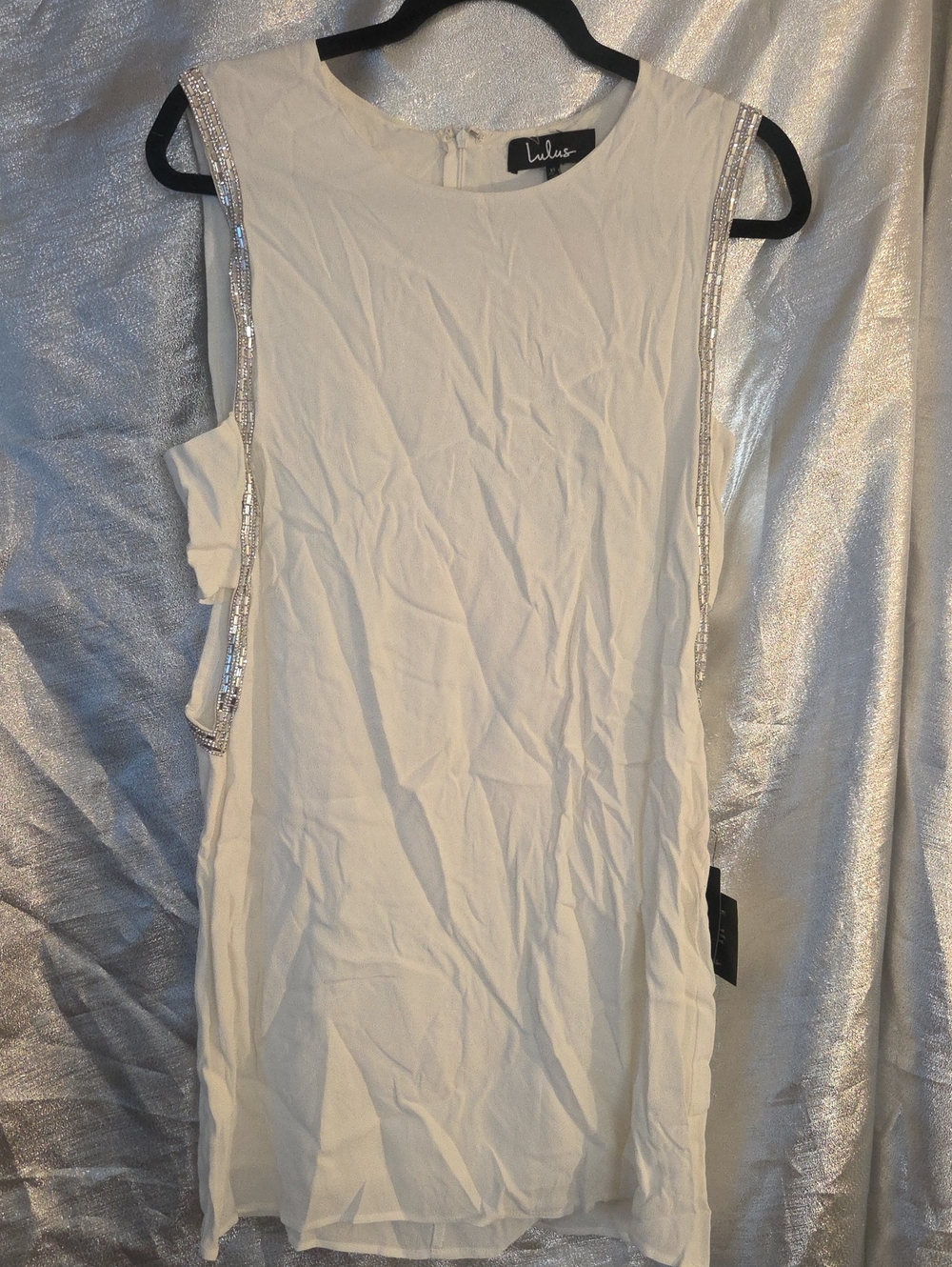 Lulu's White Sleeveless Tank with Silver Beaded Trim